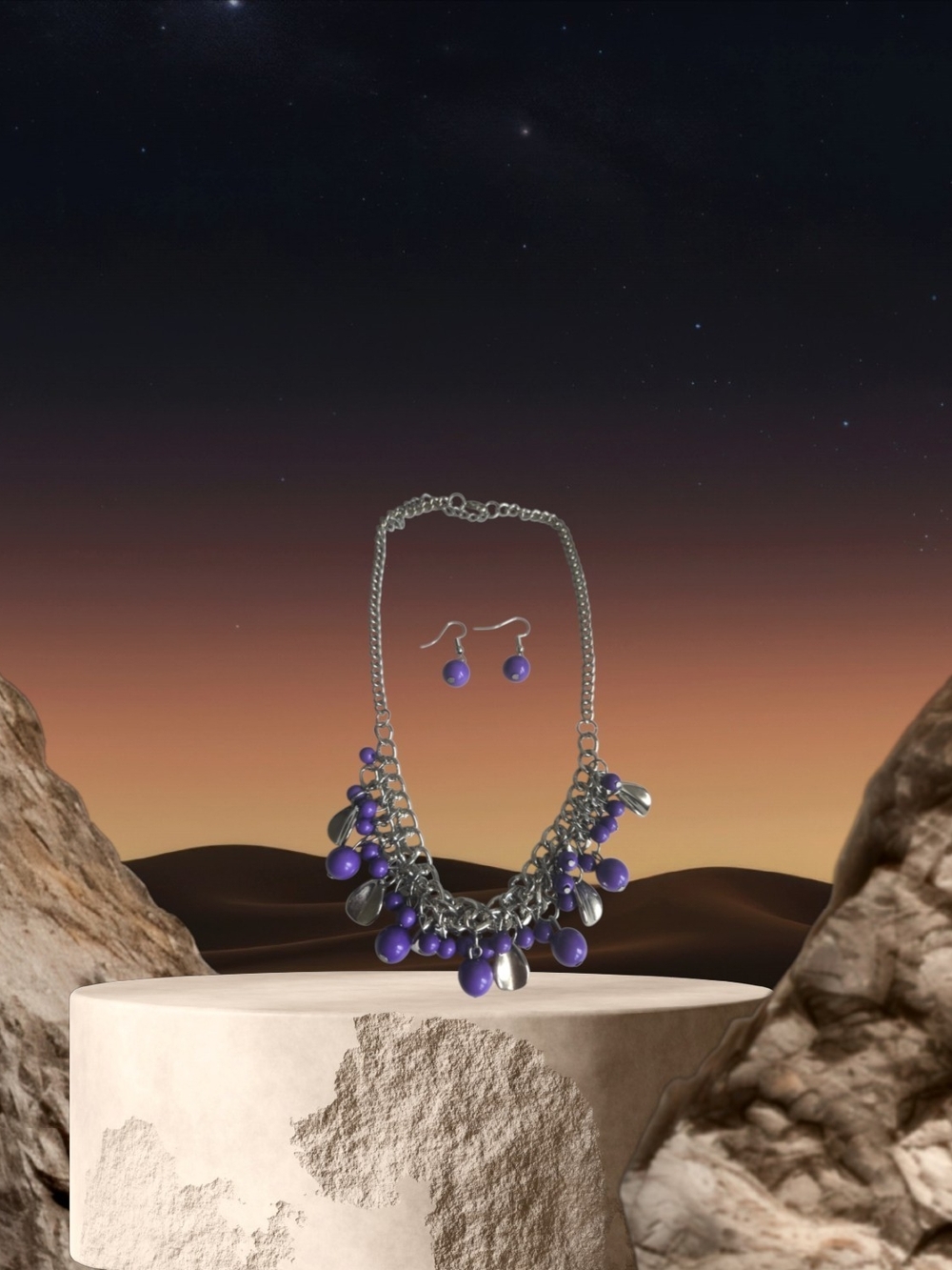paparazzi Purple Bead Fringe Necklace with Matching Earrings